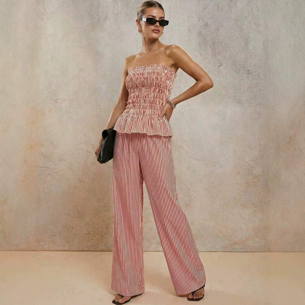 H&M Summer Chic Strapless Top and Straight Leg Pants Set for Women
